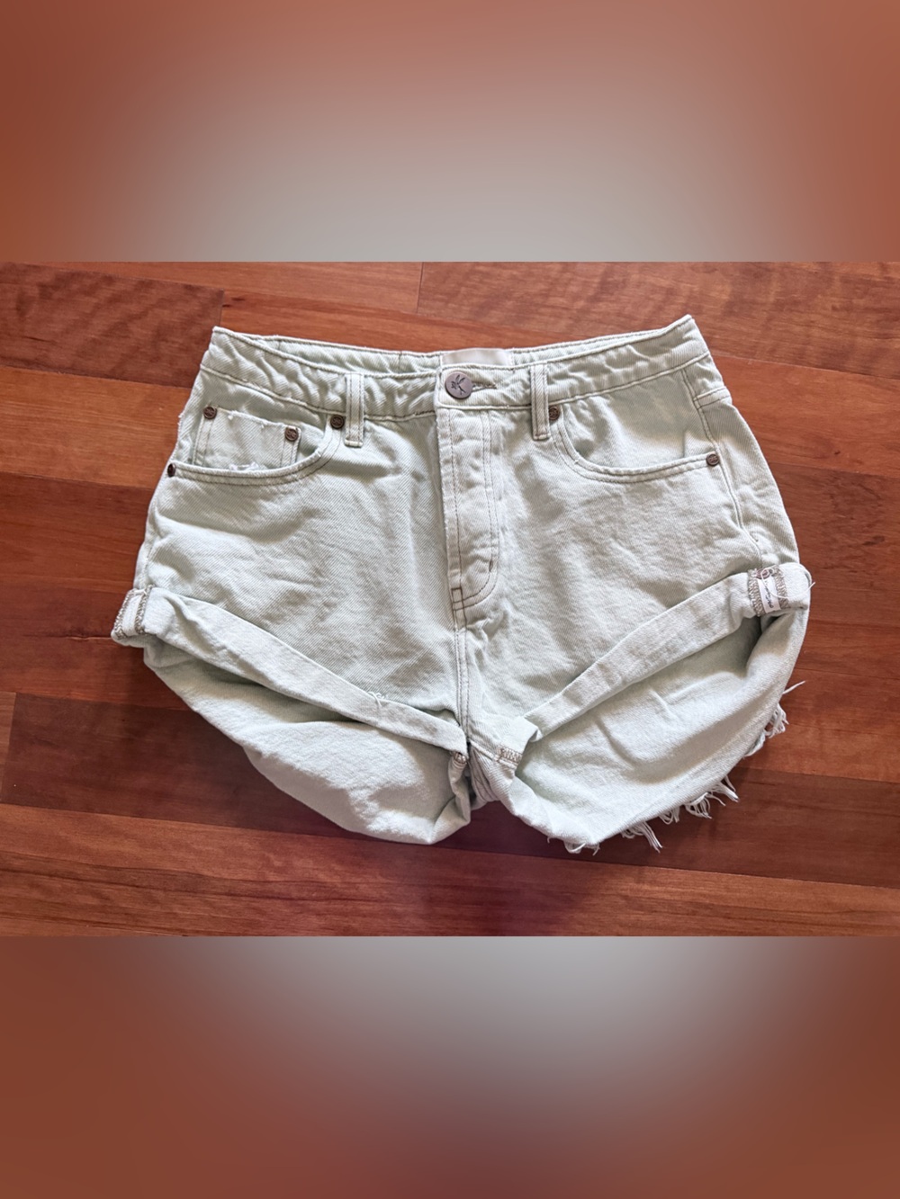One Teaspoon Light Sage Rolled Hem Denim Shorts